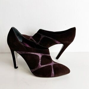 RENE CAOVILLA Ankle Boots in burgundy aubergine Suede and Rhinestones Size 37.5